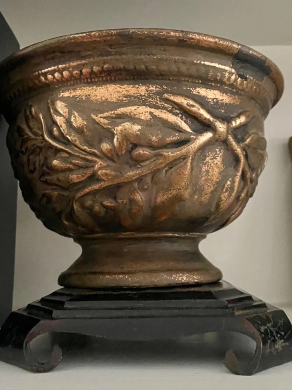 Bronze Napco Planter, Flower Pot, Centerpiece. Clay Container w Bronze Finish